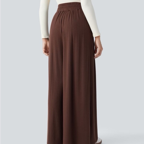 Halara Rib Knit Pleated Pallazo Brown Wide-Leg Pants - Picture 2 of 4